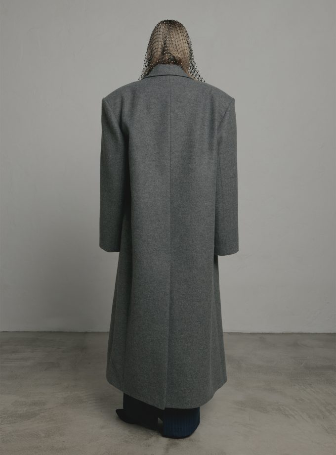 Пальто Bazhane оверсайз прямого крою акцентним плечем довге сірий