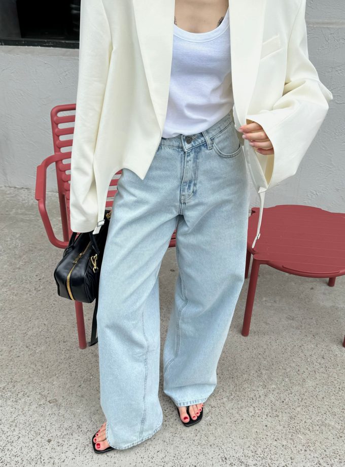 Джинси BAZHANE широкого крою з високою посадкою світло-блакитний