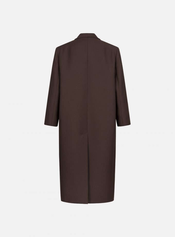 Пальто Bazhane оверсайз прямого крою акцентним плечем довге шоколадний