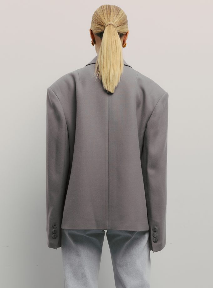 Пальто - жакет Bazhane оверсайз з трикутничком світло-сірий