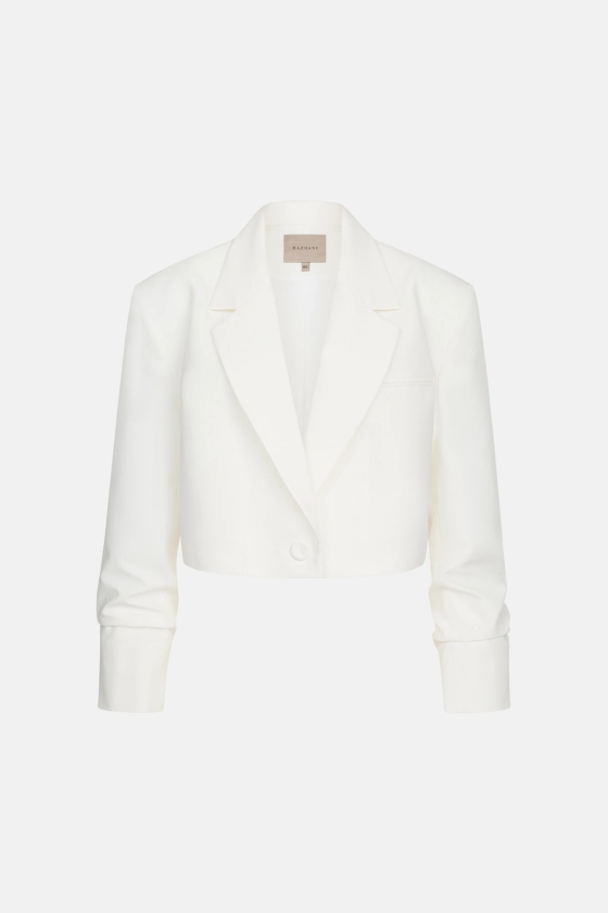 Жакет BAZHANE кроп зі збіркою на рукаві холодний молочний