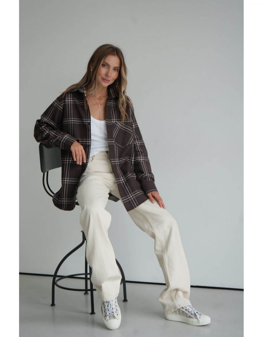 Сорочка Aisenberg denim в клітинку шоколад - Зображення 3