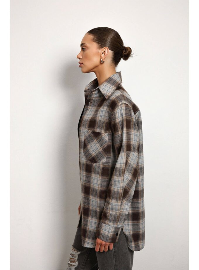 Сорочка Aisenberg denim в клітинку сіро-коричнева