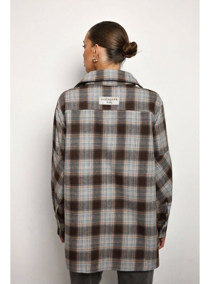 Сорочка Aisenberg denim в клітинку сіро-коричнева