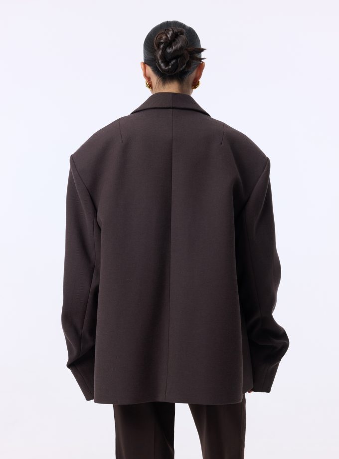 Пальто-жакет Bazhane оверсайз зі збіркою на рукаві шоколадний