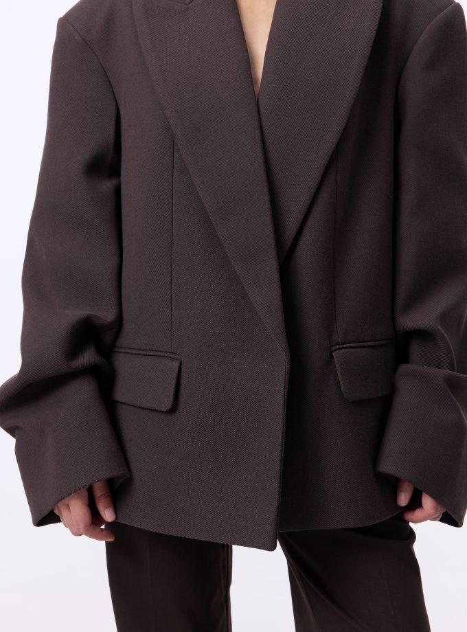 Пальто-жакет Bazhane оверсайз зі збіркою на рукаві шоколадний