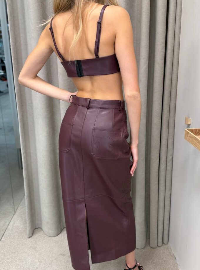 Спідниця Gasanova міді з підрізами екошкіра винний
