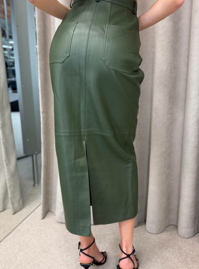 Спідниця Gasanova міді з підрізами екошкіра хакі