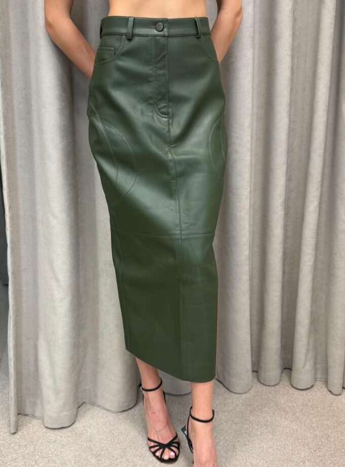 Спідниця Gasanova міді з підрізами екошкіра хакі