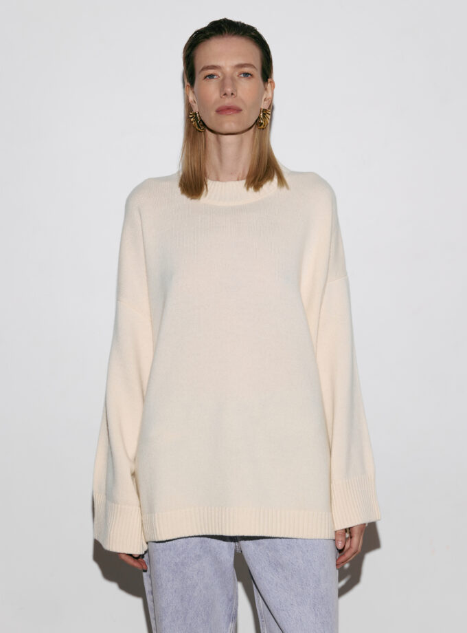 Светр Bazhane подовжений оверсайз молочний