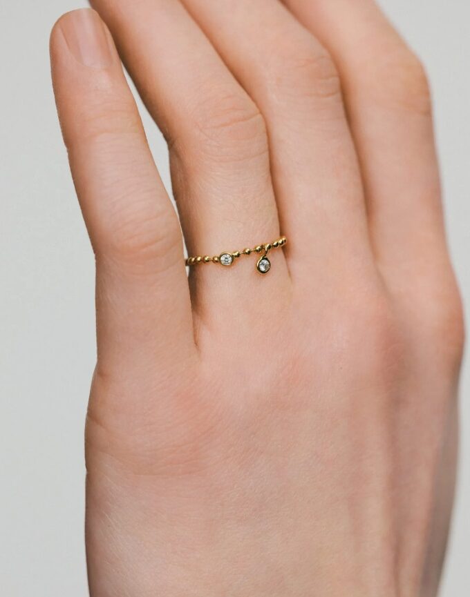 Каблучка Eternal ланцюг-кульки з 2 діамантами жовте золото (17) EC 10-D