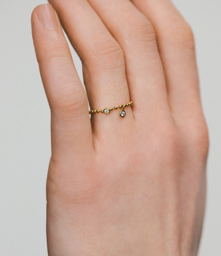 Каблучка Eternal ланцюг-кульки з 2 діамантами жовте золото (17) EC 10-D