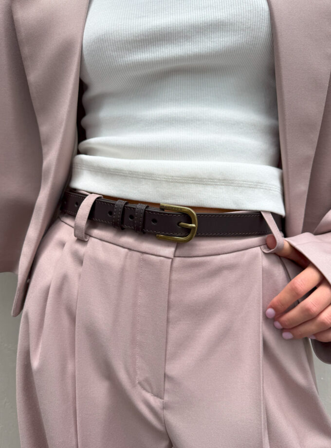 Ремінь Bazhane широкий коричневий з золотою пряжкою 88см