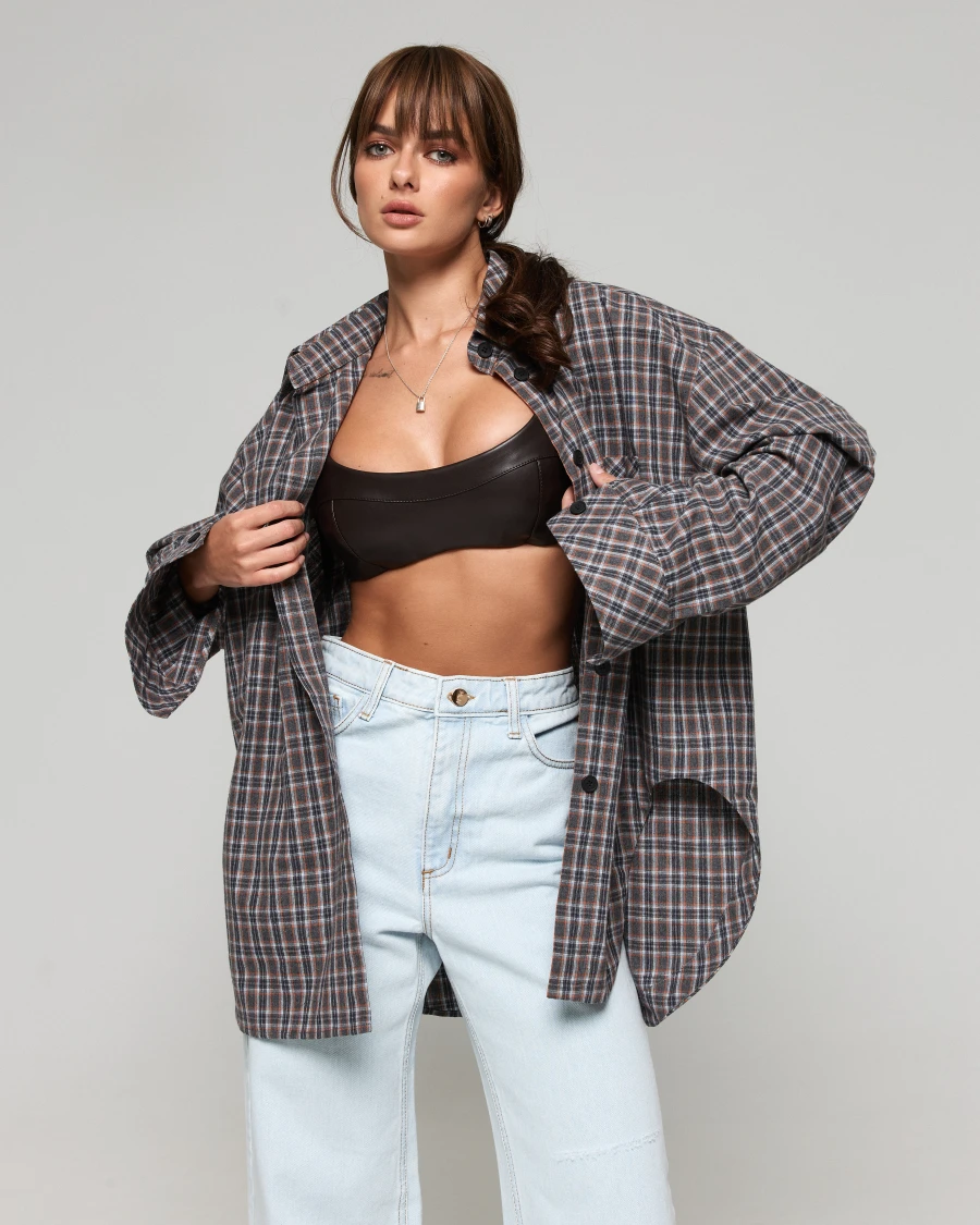 Сорочка Malina овер клітинка FW'25 сірий оранж
