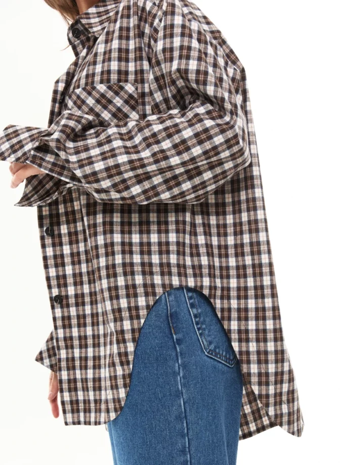 Сорочка Malina овер клітинка FW'25 шоко беж