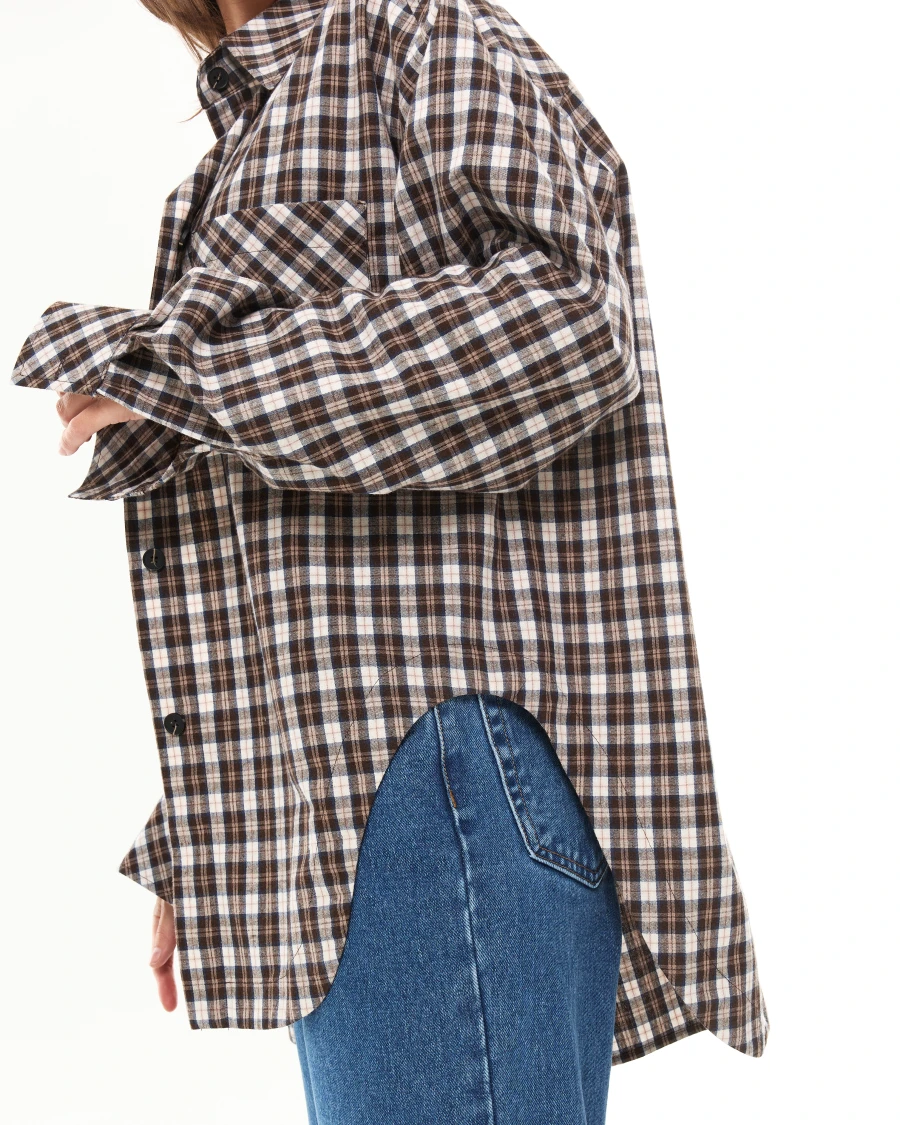 Сорочка Malina овер клітинка FW'25 шоко беж - Зображення 2