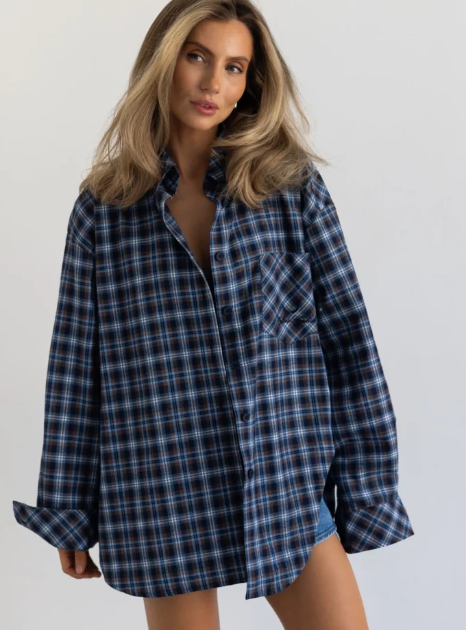 Сорочка Malina клітинка SS'25 синій шоко