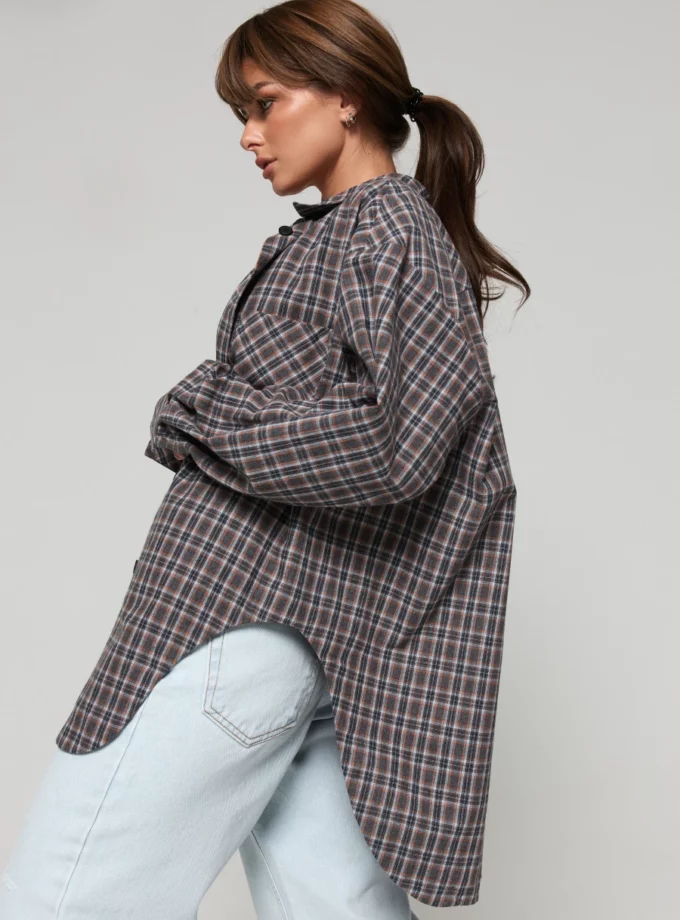 Сорочка Malina овер клітинка FW'25 сірий оранж