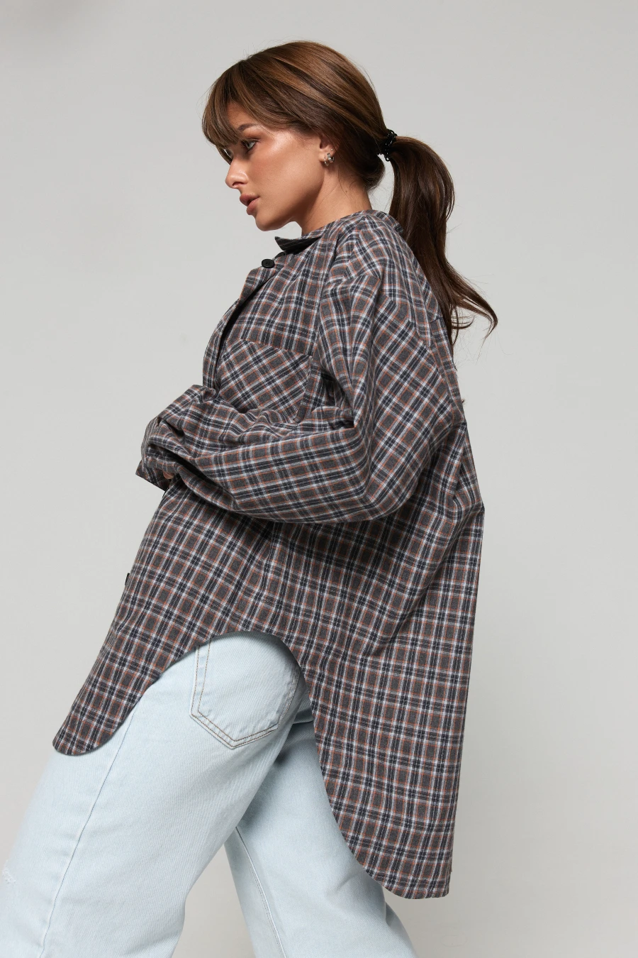 Сорочка Malina овер клітинка FW'25 сірий оранж - Зображення 2
