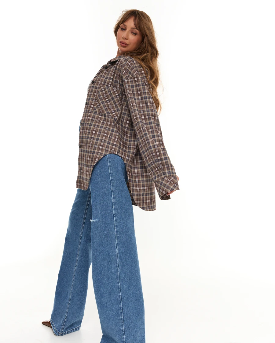 Сорочка Malina овер клітинка FW'25 шоко - Зображення 3