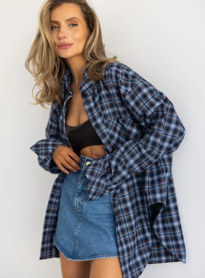 Сорочка Malina клітинка SS'25 синій шоко