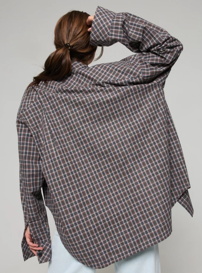 Сорочка Malina овер клітинка FW'25 сірий оранж