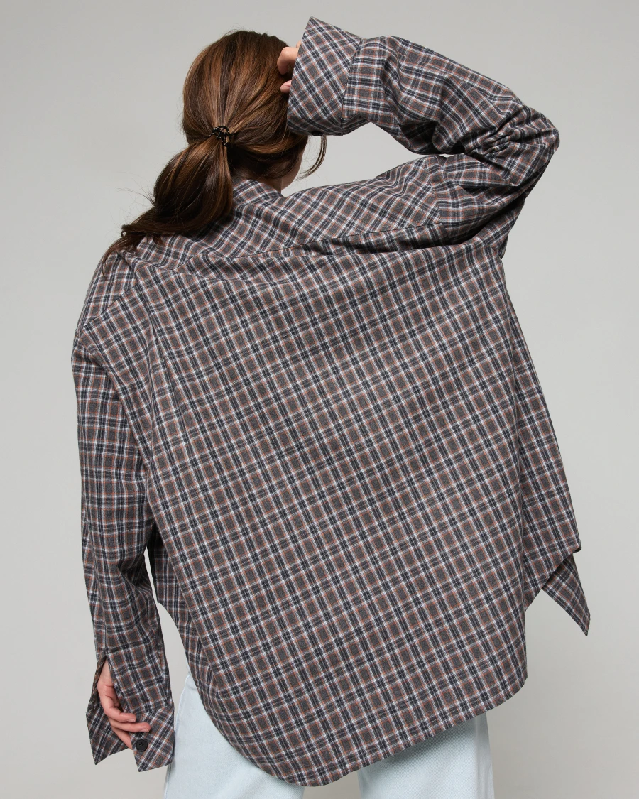Сорочка Malina овер клітинка FW'25 сірий оранж - Зображення 3