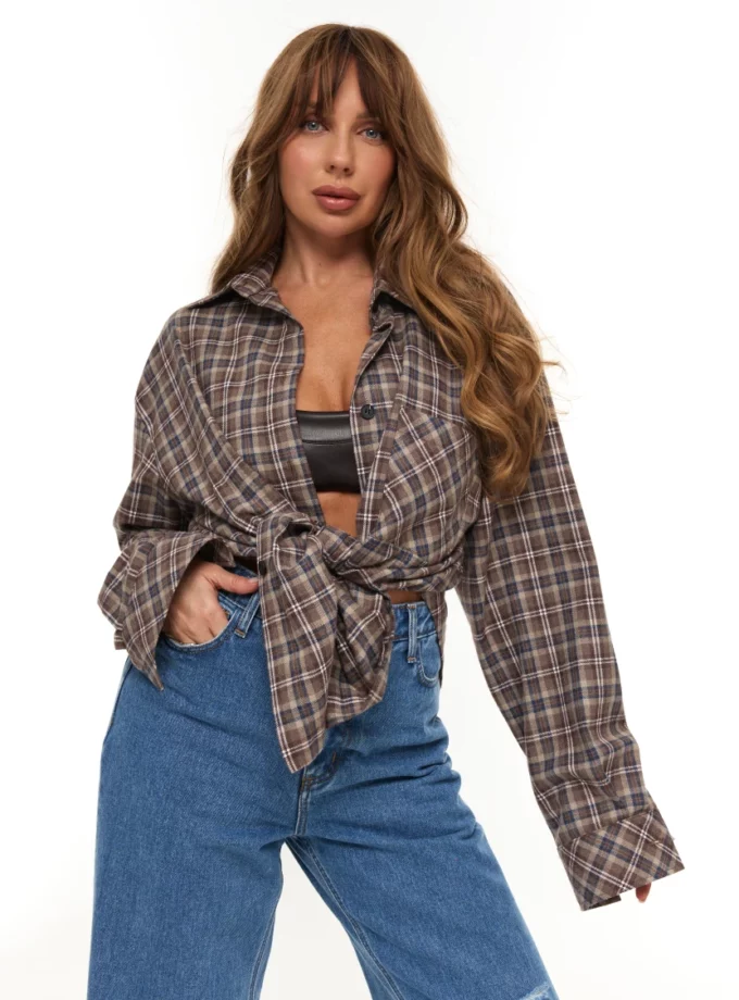 Сорочка Malina овер клітинка FW'25 шоко