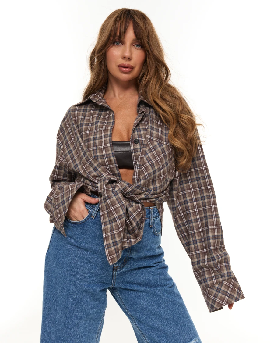 Сорочка Malina овер клітинка FW'25 шоко