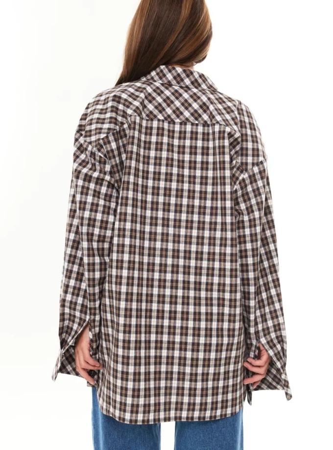 Сорочка Malina овер клітинка FW'25 шоко беж