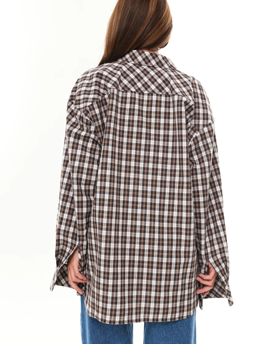 Сорочка Malina овер клітинка FW'25 шоко беж - Зображення 3