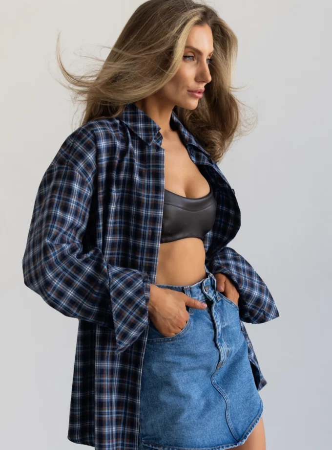 Сорочка Malina клітинка SS'25 синій шоко