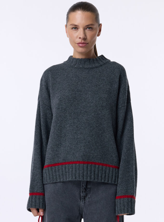 Светр Bazhane Contrast sweater графіт червона смужка