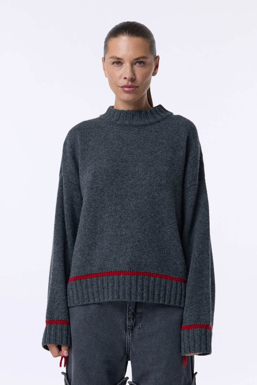 Светр Bazhane Contrast sweater графіт червона смужка