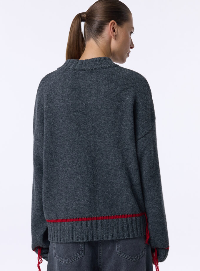 Светр Bazhane Contrast sweater графіт червона смужка