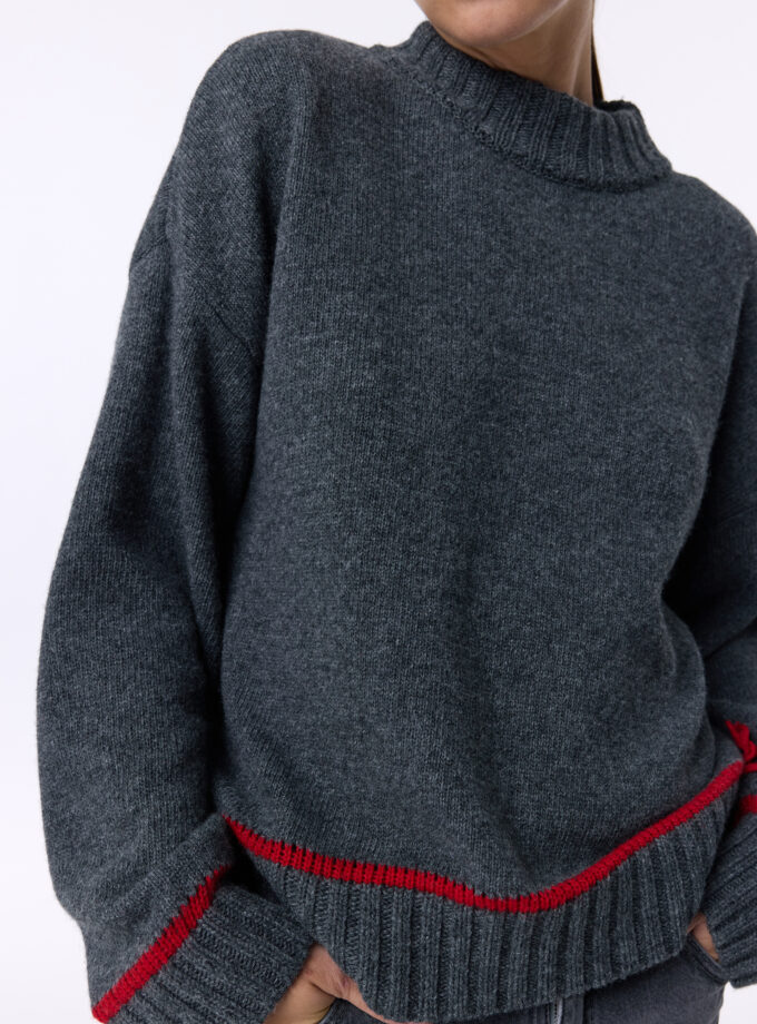 Светр Bazhane Contrast sweater графіт червона смужка