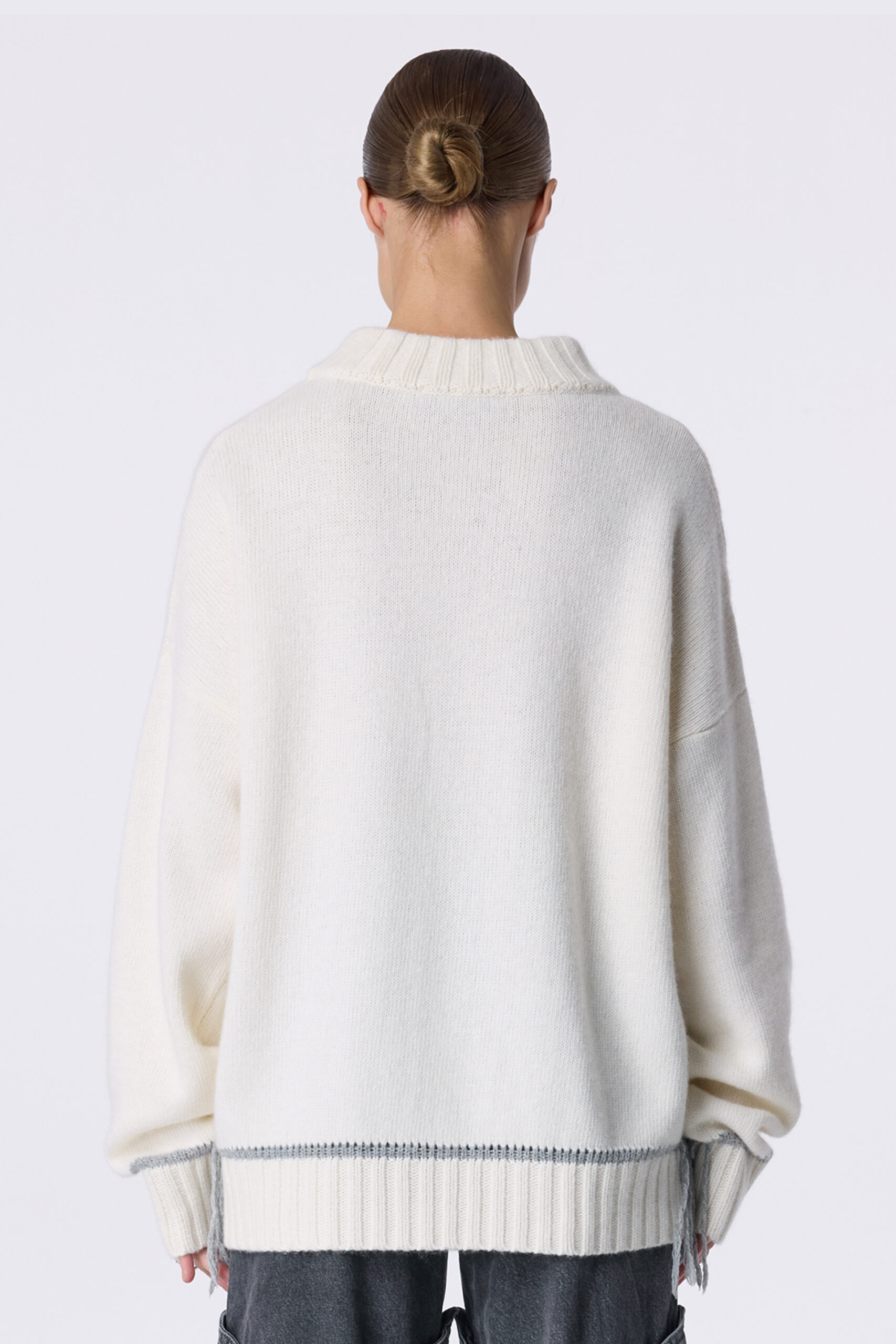 Светр Bazhane Contrast sweater молочний в сіру смужку - Зображення 2