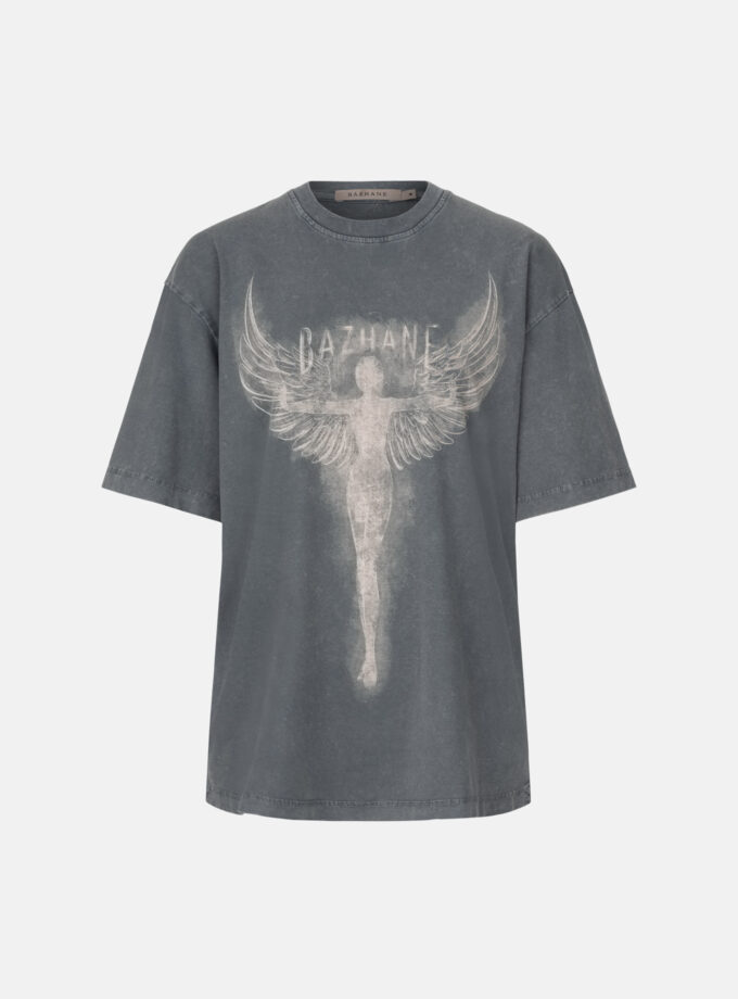Футболка Bazhane оверсайз вінтаж з принтом Янгол сірий