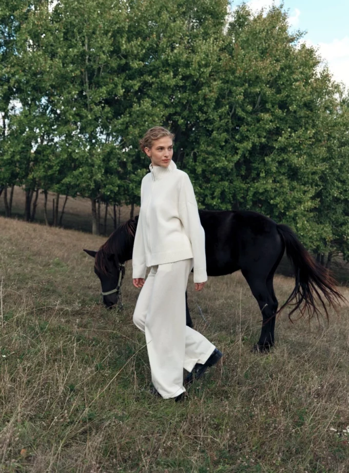 Штани O.TAJE PREMIUM WOOL WIDE LEG молочні