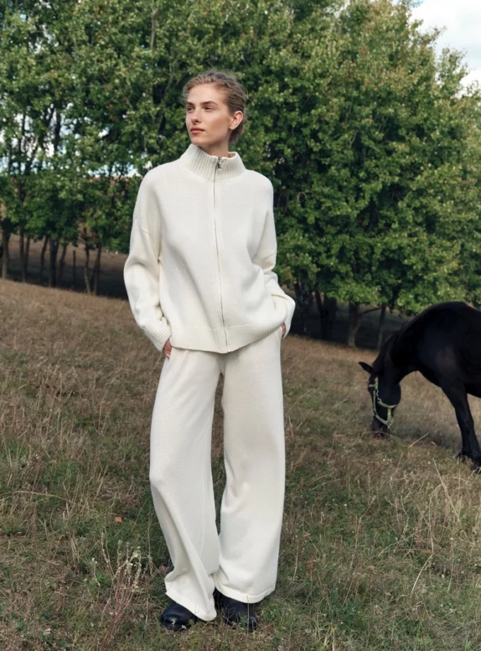 Штани O.TAJE PREMIUM WOOL WIDE LEG молочні