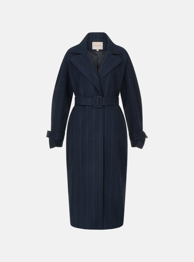 Пальто Bazhane зі спущеним рукавом максі з пряжкою синій в смужку