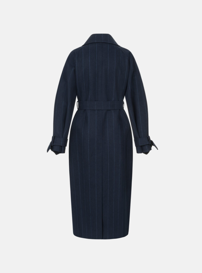 Пальто Bazhane зі спущеним рукавом максі з пряжкою синій в смужку