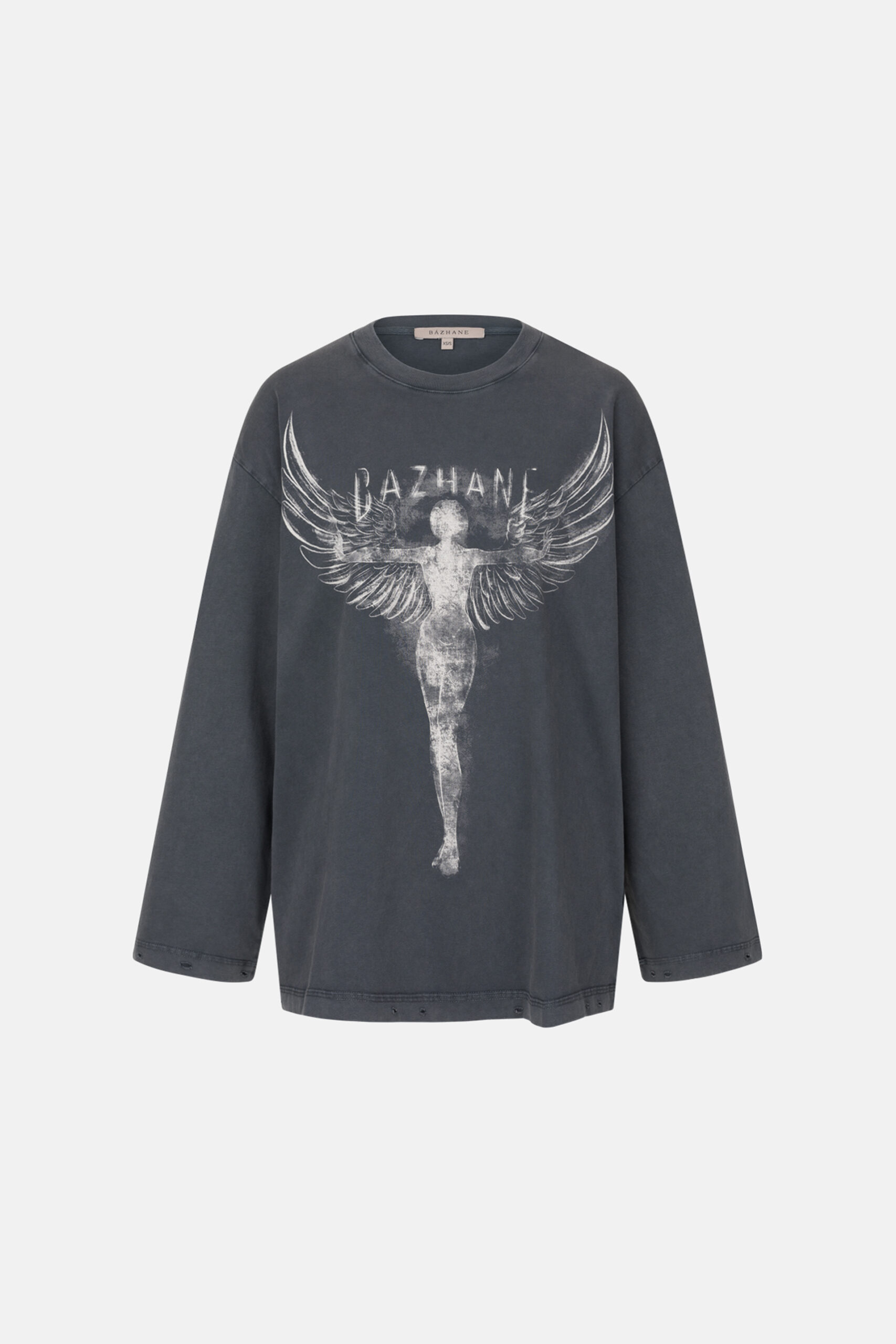 Лонгслів Bazhane оверсайз вінтаж з принтом "Янгол" графіт - Зображення 2