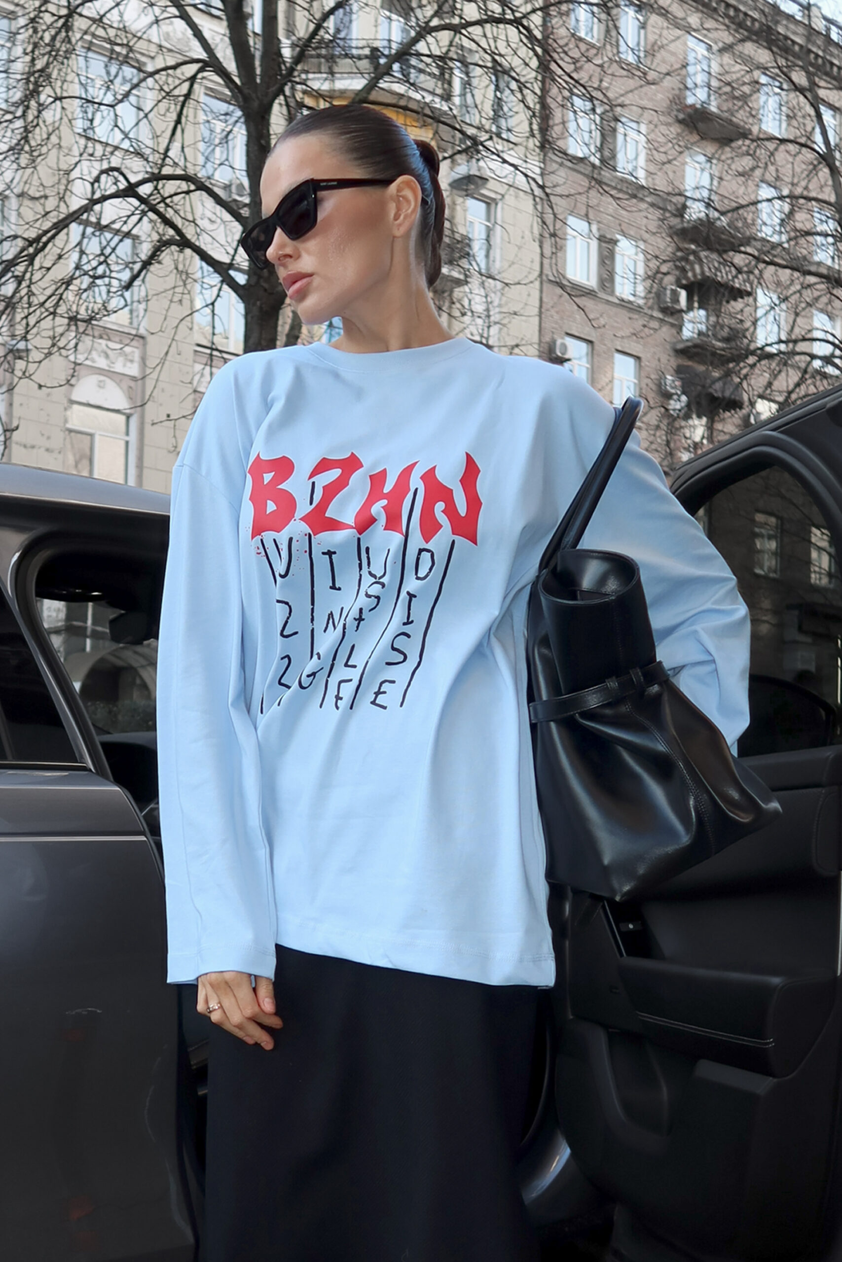 Лонгслів Bazhane Burnt longsleeve з принтом блакитний