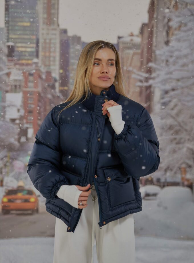 Пуховик Marymax на кнопках темно-синій