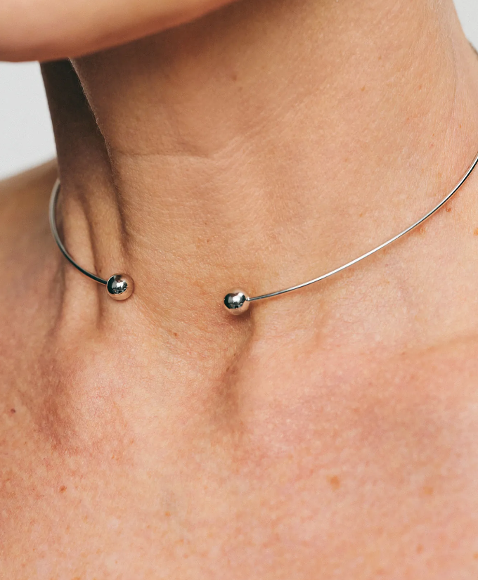 Чокер 2 кульки біле золото (S) CC 39