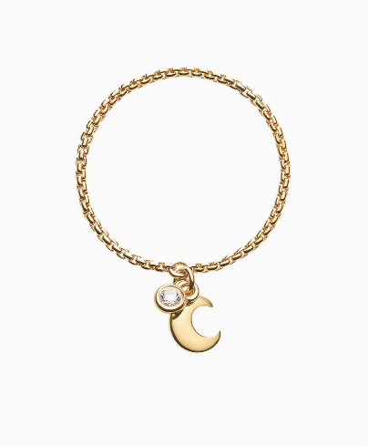 Каблучка-ланцюг сонце з діамантом і місяць жовте золото (16,5)