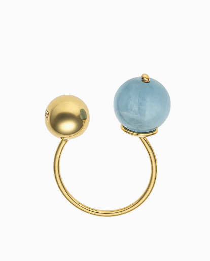 Каблучка з золотою кулькою 8мм і аквамарином 10мм жовте золото (17)