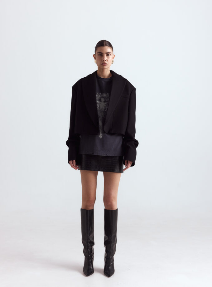 Пальто Bazhane кроп зі збіркою на рукаві чорний