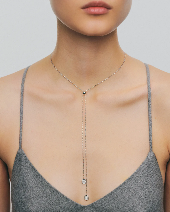 Кольє-краватка клюшки з діамантами біле золото DR 25-D